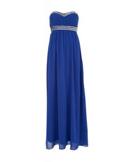 Blue Embellished Bandeau Maxi Prom Dress