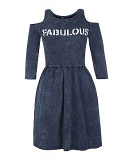 147 Fashion Blue Acid Wash Fabulous Cold Shoulder Dress