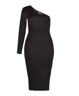 147 Fashion Black One Shoulder Midi Dress