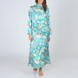 La Cera Women'sTeal Floral Print Zip front Robe La Cera Pajamas & Robes