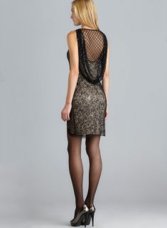 Adrianna Papell Bead Embellished Mesh Overlay Draped Back Dress Adrianna Papell Party Dresses