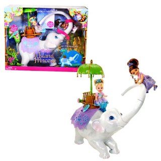 Mattel Year 2007 Barbie as "The Island Princess" Series Playset   SWING & TWIRL TIKA the Elephant with Umbrella Chair, 2 Princess Dolls, "Flowers" and Hairbrush Toys & Games