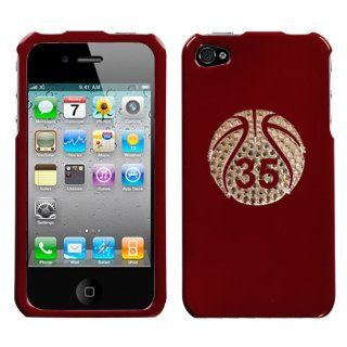 Red and White Crystal Rhinestone Bling Bling Basketball Logo Jersey Number 35 for At&t Sprint Verizon Iphone 4 Iphone 4s 16gb 32gb Snap on Hard Plastic Durable Cover 