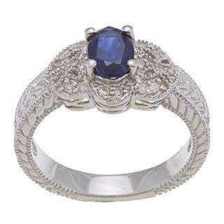 1.25ct Genuine Blue Sapphire Diamond Ring Vintage Style in Sterling Silver Jewelry