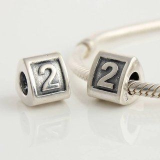 925 solid sterling silver Number Beads 2 Top Quality Spacer Charm Compatible with Pandora, Chamilia, Troll, Biagi bracelets jewelry jewellery Jewelry