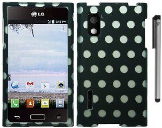 Black White Polka Dots Hard Cover Case with ApexGears Stylus Pen for LG Optimus Extreme L40G by ApexGears Cell Phones & Accessories