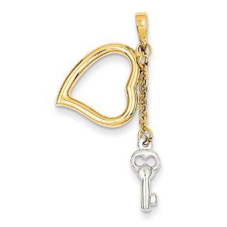Heart & Key Pendant in White & Yellow Gold   14kt   Two Tone   Gorgeous GEMaffair Jewelry