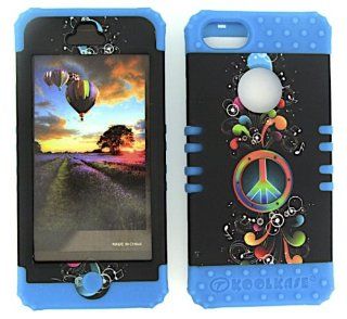 Cell Phone Skin Case Cover For Apple Iphone 5 Rainbow Peace Music Notes    Light Blue Rubber Skin + Hard Case Cell Phones & Accessories