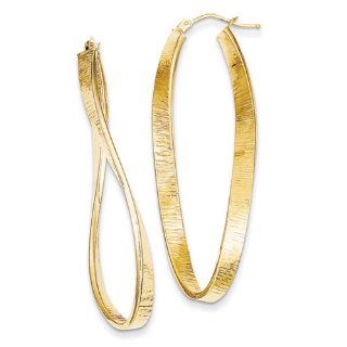 14k Yellow Gold Textured Twisted Oval Hoop Earrings. Metal Wt  2.2g Jewelry