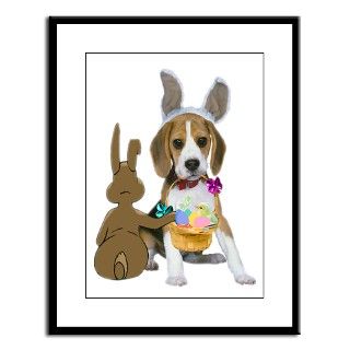 Beagle Easter Egg Hunt Large Framed Print by friskybizpets