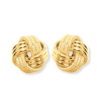 10 Karat Yellow Gold Shiny Textured 3 Row Small Love Knot Earring Jewelry