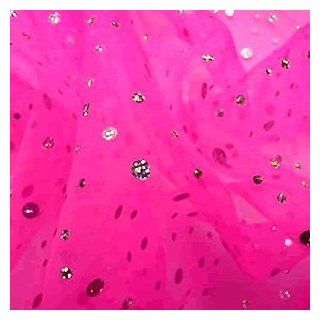 Diamante hologram Sequins on Voile Fabric   Hot Pink/Silver   per metre Home & Kitchen