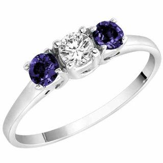 DivaDiamonds 3SDS050W710K White Gold Round 3 Stone Diamond and Blue Sapphire Accented Ring   Size 7 Diva Diamonds 