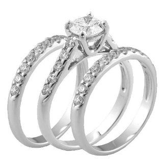 2.3ct Sterling Silver 925 Round CZ Wedding Women 3 pcs Ring Set Size 5 Jewelry