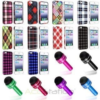 XMAS SALE Hot new 2014 model Color Checkered Rubberized Hard Skin Cover Case+Dust Cap Pen For iPhone 5 5SCHOOSE COLOR Cell Phones & Accessories