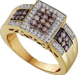 0.65 Carat Cognac Champagne Chocolate Brown Princess Shape Round Diamond Halo Engagement Ring TheJewelryMaster Jewelry