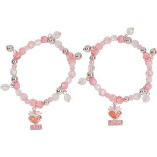 Heirloom Finds 2 Little Girl Pink Sparkle Heart Best Friends Bracelet Set of Two Charm Stretch Bracelets Jewelry