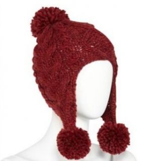 JCP Womens Rust Red Lumpy Knit Trapper Style Beanie Hat With Pom Pom Top Aviator Clothing