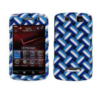 Hard Plastic Snap on Cover Fits RIM Blackberry 9530, 9500 Storm, Thunder Leather 3D Stripes Dark Blue Executive Verizon Cell Phones & Accessories