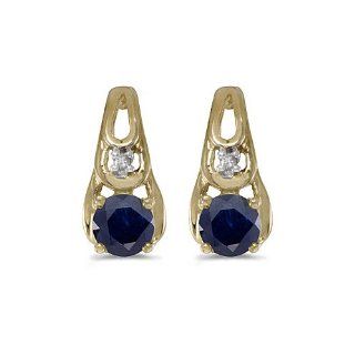 14k Yellow Gold Round Sapphire And Diamond Earrings Jewelry