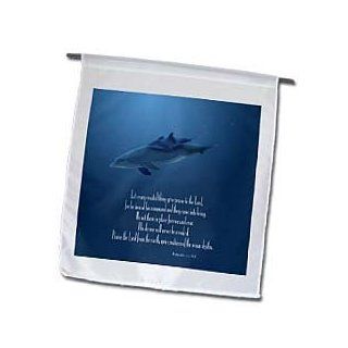 3dRose fl_36108_1 Mother and Baby Dolphin Swimming in The Aqua Colored Ocean with The Bible Verse Psalm 148 Verses 5 7 Garden Flag, 12 by 18 Inch Patio, Lawn & Garden