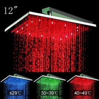 Fuloon 12 inch Polished Brass Shower Head with Color Changing LED Light