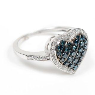 Fashion Heart Shape Blue & White Diamond Fine Ring Sterling Silver Jewelry Jewelry