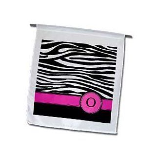 fl_154286_1 InspirationzStore Monograms   Letter O monogrammed black and white zebra stripes animal print with hot pink personalized initial   Flags   12 x 18 inch Garden Flag Patio, Lawn & Garden