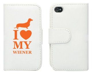 White Apple iPhone 5 5S 5LP164 Leather Wallet Case Cover Orange I Love My Wiener Dachshund Cell Phones & Accessories