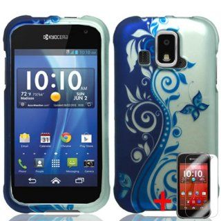 KYOCERA HYDRO XTRM C7621 BLUE SILVER FLOWER VINE COVER SNAP ON HARD CASE + SCREEN PROTECTOR from [ACCESSORY ARENA] Cell Phones & Accessories