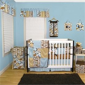 Bubbles Teal and Brown 4 Piece Crib Bedding by Trend Lab   Baby Boy Bedding   Blue and Brown Crib Bedding