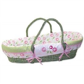 Tulip Pink and Green 4 Piece Moses Basket Set by Trend Lab   Baby Moses Baskets   Moses Baskets