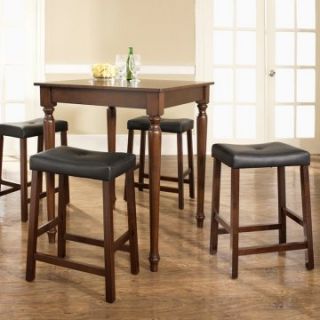 Crosley 5 Piece Pub Dining Set with Turned Leg and Upholstered Saddle Stools   Indoor Bistro Sets