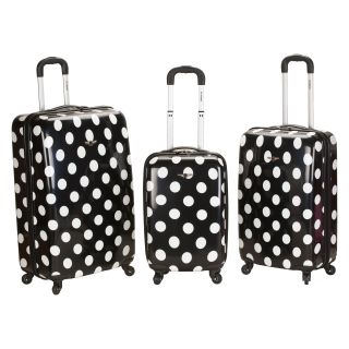 Rockland 3 Piece Polycarbonate/ABS Upright Luggage Set   Black Dot   Luggage Sets