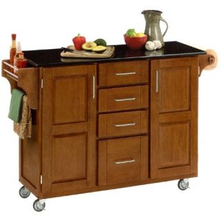 Deluxe Black Granite Top Kitchen Island with Cottage Oak Finish   Kitchen Islands and Carts