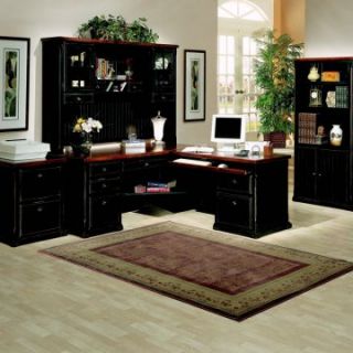Whalen Black Forest L Shaped Desk with Optional Hutch Bookcase and File Cabinet   Computer Desks