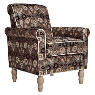 angeloHOME Harlow Vintage Brown & Blue Floral Garden Chair with Antique Finish   Upholstered Club Chairs
