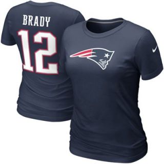 Nike Tom Brady New England Patriots #12 Womens Name & Number T Shirt   Navy Blue