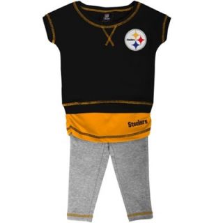Pittsburgh Steelers Infant Girls Crew T Shirt & Leggings Set   Black/Gold/Ash