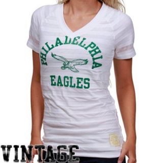 Reebok Philadelphia Eagles Ladies White Retro Burnout Stripe T shirt