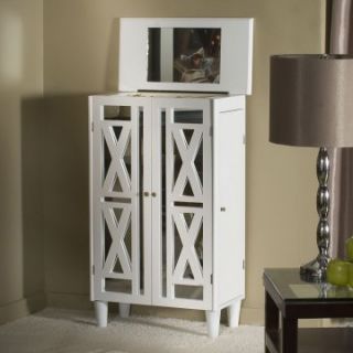 Three Drawer Mirrored Front Jewelry Armoire   White   Jewelry Armoires