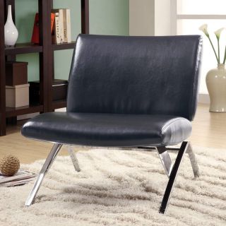 Monarch Faux Leather and Chrome Modern Accent Chair   Black   Accent Chairs