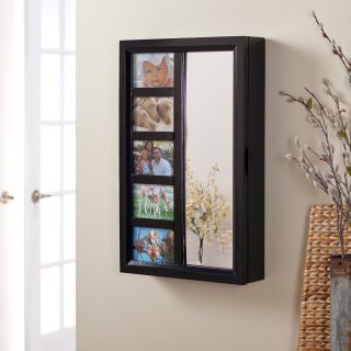 Photo Frames Wall Mount Jewelry Armoire Mirror   High Gloss Black   Jewelry Armoires