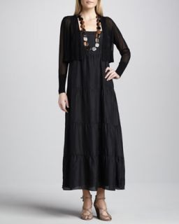 Eileen Fisher Sheer Cropped Cardigan & Silk Tiered Dress