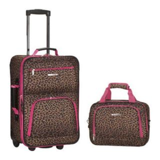Rockland 2 Piece Luggage Set F102 Pink Leopard Rockland Two piece Sets