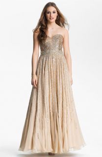 Sherri Hill Sequin Coated Strapless Chiffon Gown