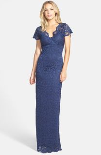 Marina Surplice Stretch Lace Gown