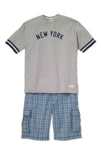 Red Jacket New York Yankees T Shirt & Canterbury of New Zealand Plaid Cargo Shorts