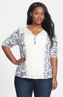 Lucky Brand Camila Mixed Lace Top (Plus Size)