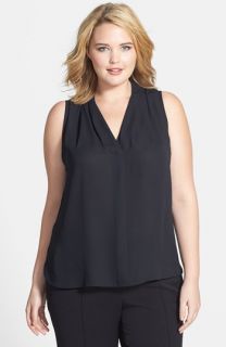 Vince Camuto Sleeveless V Neck Georgette Blouse (Plus Size)